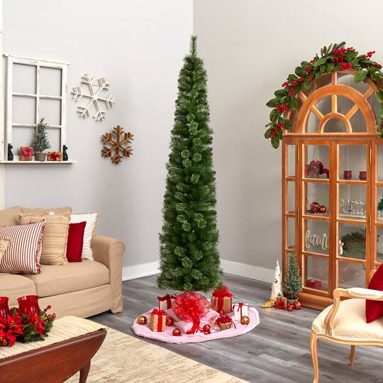 8ft. Pre-Lit Green Pine Artificial Christmas Tree, Clear LED Lights
